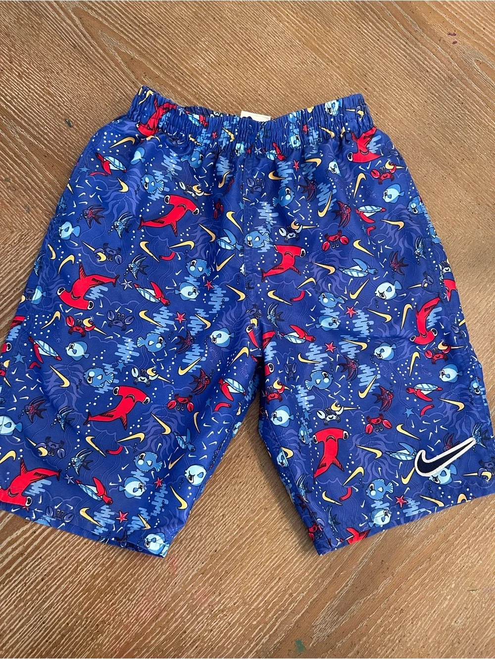 Nike Kids Blue Shark & Sea Motif Athletic Shorts with Red Accents